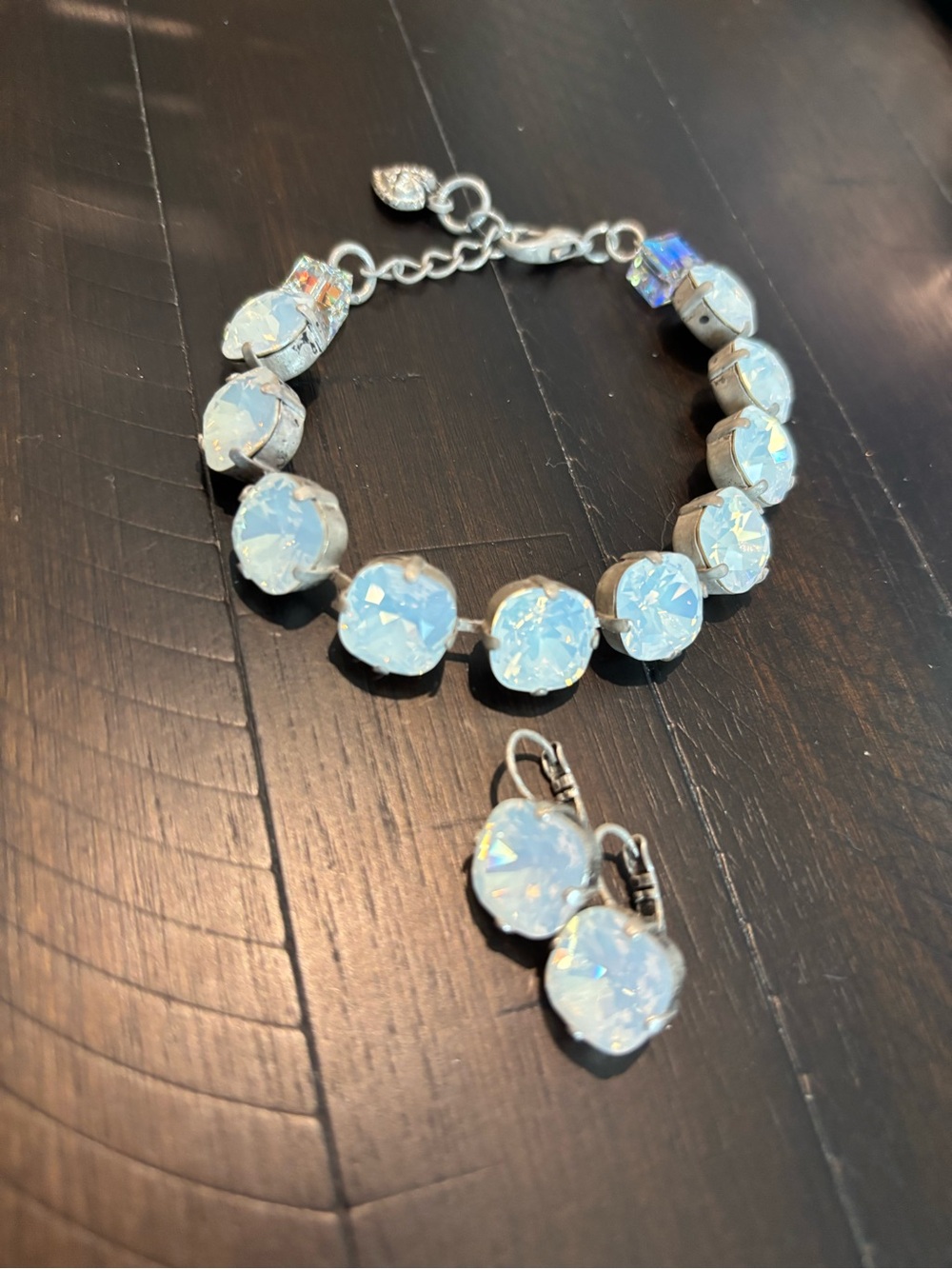 Opal White Crystal Bracelet and Earring Set